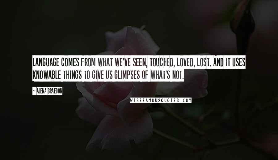 Alena Graedon Quotes: Language comes from what we've seen, touched, loved, lost. And it uses knowable things to give us glimpses of what's not.