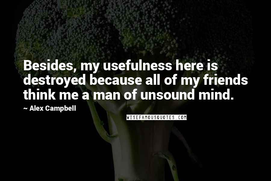 Alex Campbell Quotes: Besides, my usefulness here is destroyed because all of my friends think me a man of unsound mind.