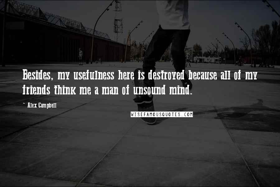 Alex Campbell Quotes: Besides, my usefulness here is destroyed because all of my friends think me a man of unsound mind.