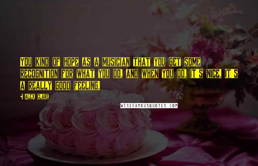 Alex Clare Quotes: You kind of hope as a musician that you get some recognition for what you do, and when you do, it's nice. It's a really good feeling.