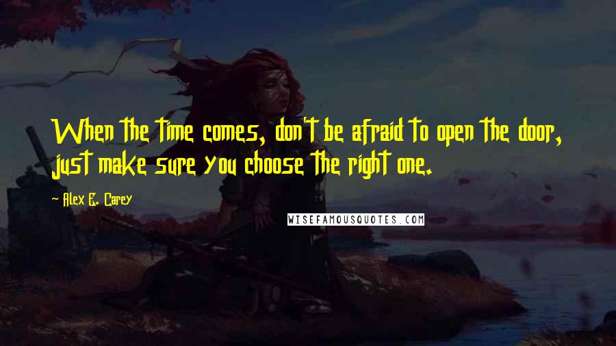 Alex E. Carey Quotes: When the time comes, don't be afraid to open the door, just make sure you choose the right one.