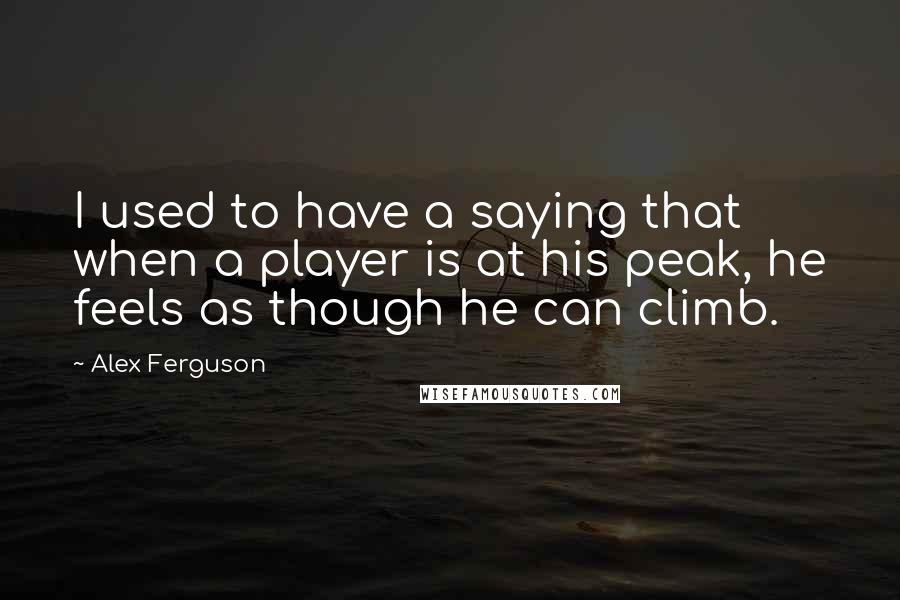 Alex Ferguson Quotes: I used to have a saying that when a player is at his peak, he feels as though he can climb.