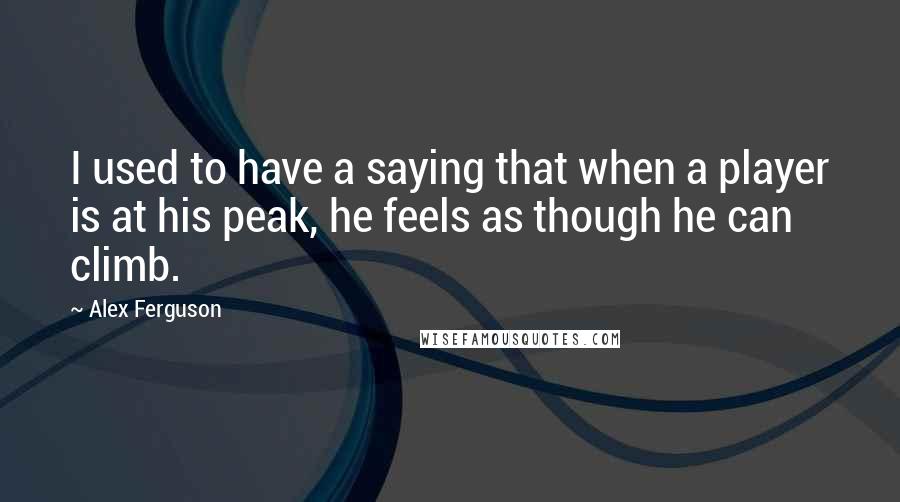 Alex Ferguson Quotes: I used to have a saying that when a player is at his peak, he feels as though he can climb.