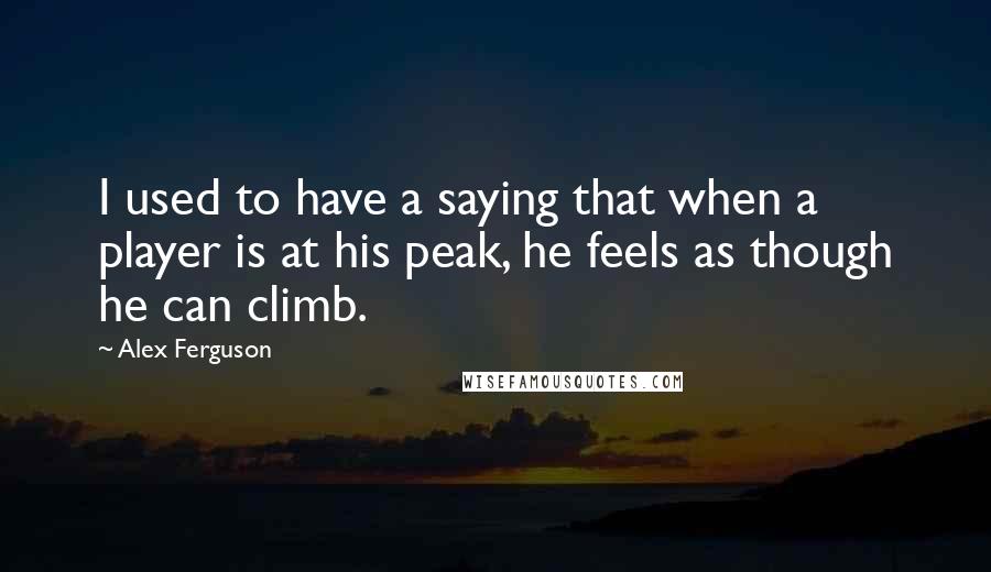 Alex Ferguson Quotes: I used to have a saying that when a player is at his peak, he feels as though he can climb.