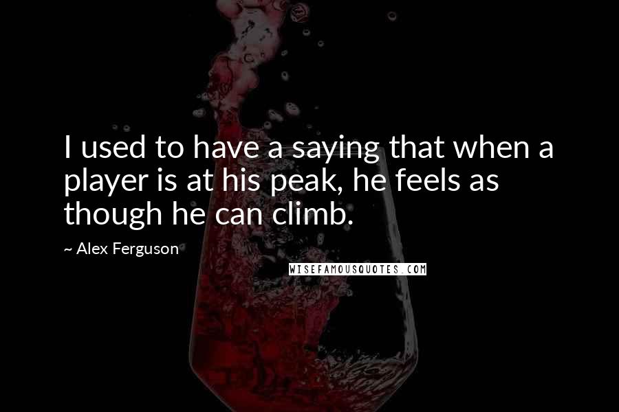 Alex Ferguson Quotes: I used to have a saying that when a player is at his peak, he feels as though he can climb.