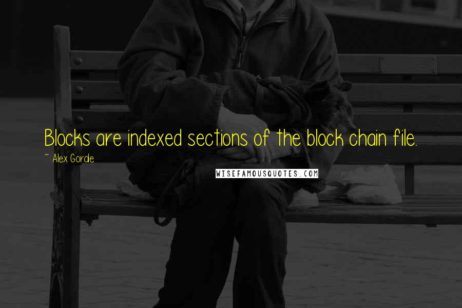 Alex Gorale Quotes: Blocks are indexed sections of the block chain file.