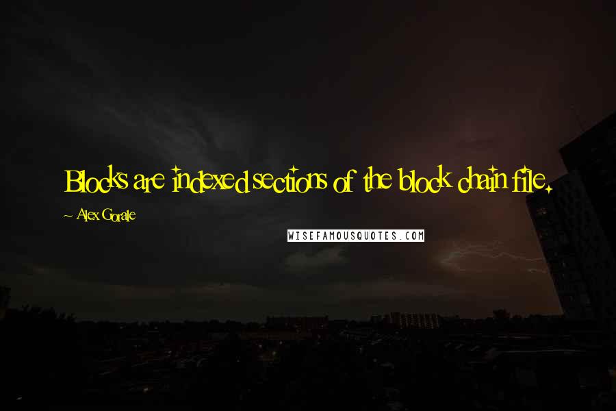 Alex Gorale Quotes: Blocks are indexed sections of the block chain file.