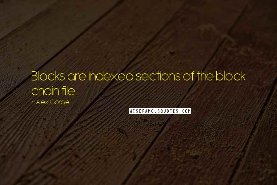 Alex Gorale Quotes: Blocks are indexed sections of the block chain file.