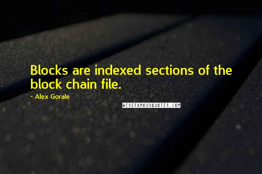 Alex Gorale Quotes: Blocks are indexed sections of the block chain file.