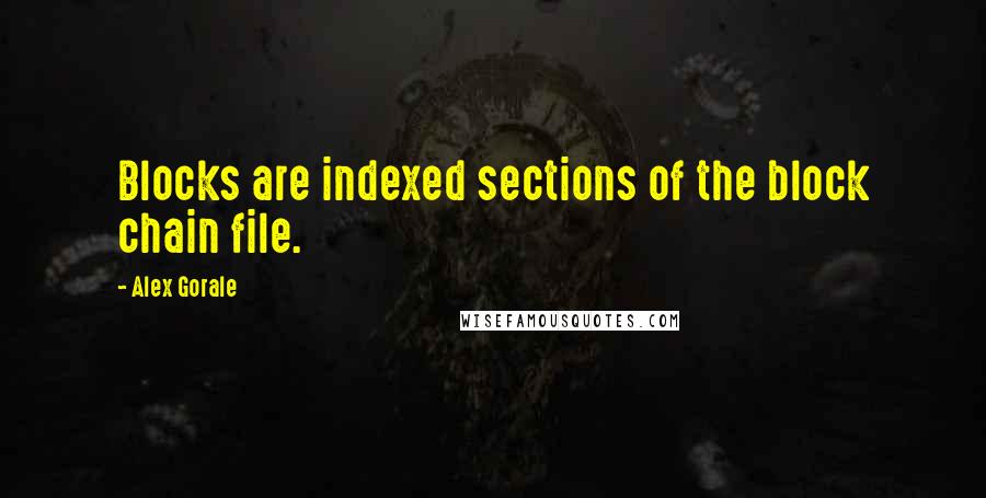 Alex Gorale Quotes: Blocks are indexed sections of the block chain file.