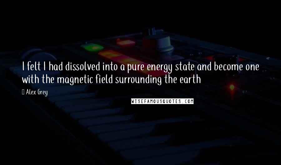 Alex Grey Quotes: I felt I had dissolved into a pure energy state and become one with the magnetic field surrounding the earth