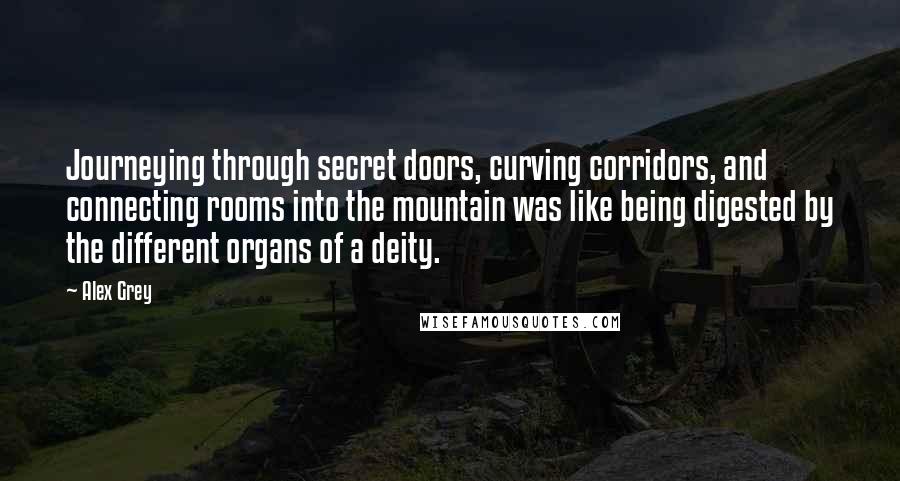 Alex Grey Quotes: Journeying through secret doors, curving corridors, and connecting rooms into the mountain was like being digested by the different organs of a deity.