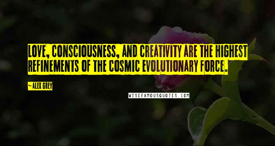 Alex Grey Quotes: Love, consciousness, and creativity are the highest refinements of the cosmic evolutionary force.