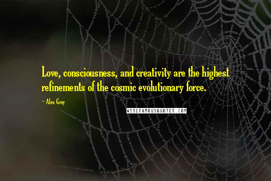 Alex Grey Quotes: Love, consciousness, and creativity are the highest refinements of the cosmic evolutionary force.