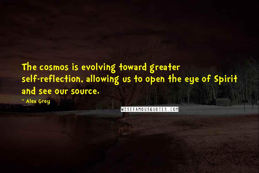 Alex Grey Quotes: The cosmos is evolving toward greater self-reflection, allowing us to open the eye of Spirit and see our source.