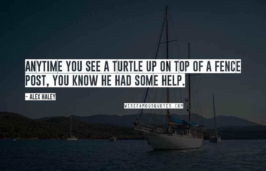 Alex Haley Quotes: Anytime you see a turtle up on top of a fence post, you know he had some help.