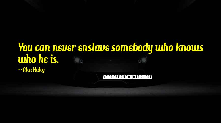 Alex Haley Quotes: You can never enslave somebody who knows who he is.
