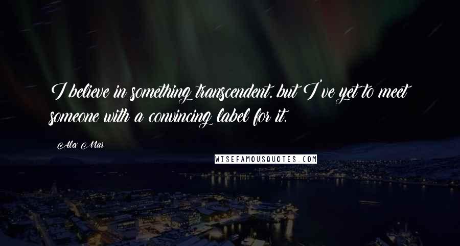 Alex Mar Quotes: I believe in something transcendent, but I've yet to meet someone with a convincing label for it.