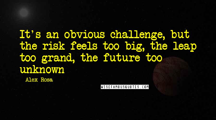 Alex Rosa Quotes: It's an obvious challenge, but the risk feels too big, the leap too grand, the future too unknown