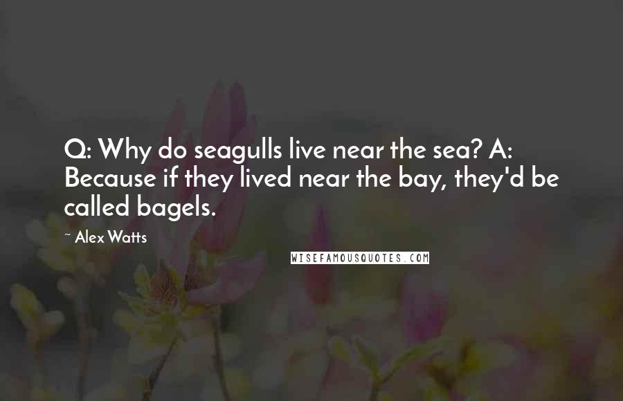 Alex Watts Quotes: Q: Why do seagulls live near the sea? A: Because if they lived near the bay, they'd be called bagels.