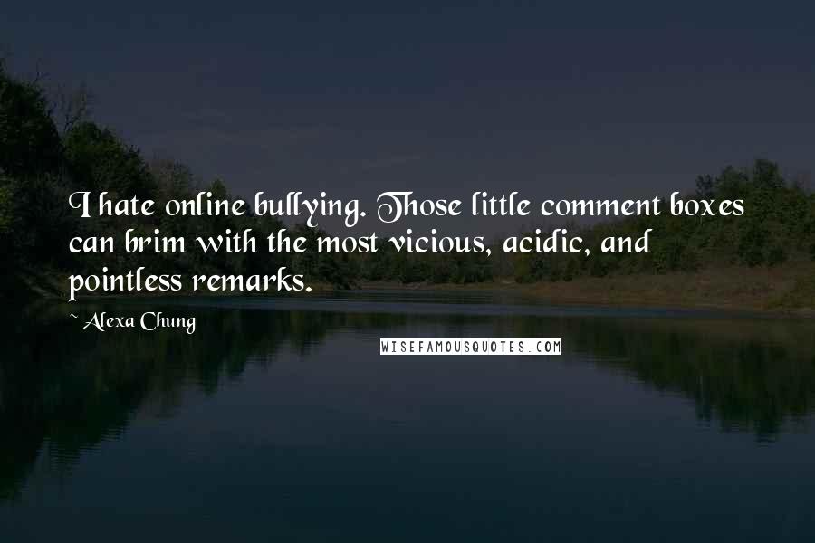 Alexa Chung Quotes: I hate online bullying. Those little comment boxes can brim with the most vicious, acidic, and pointless remarks.