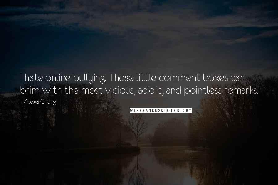 Alexa Chung Quotes: I hate online bullying. Those little comment boxes can brim with the most vicious, acidic, and pointless remarks.