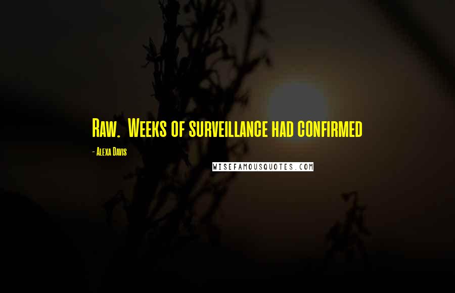 Alexa Davis Quotes: Raw.  Weeks of surveillance had confirmed