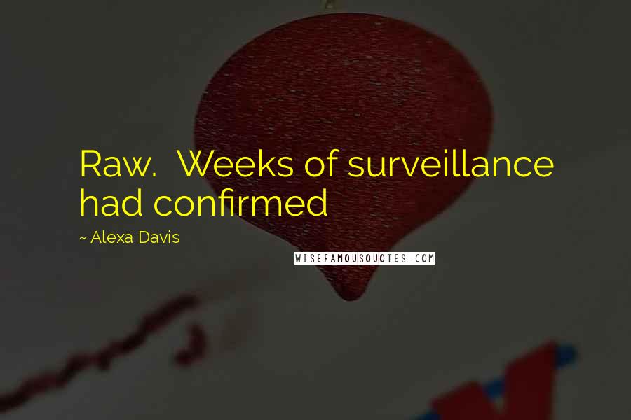 Alexa Davis Quotes: Raw.  Weeks of surveillance had confirmed
