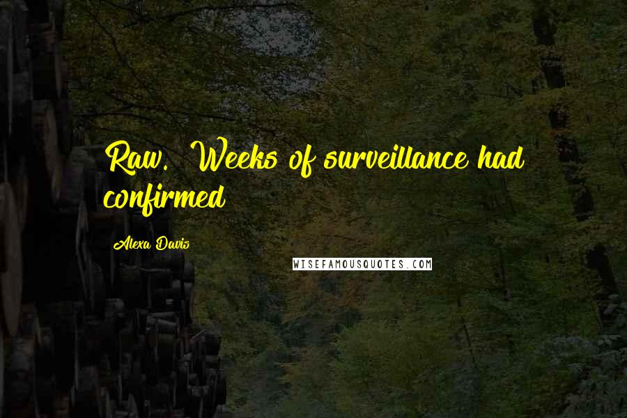 Alexa Davis Quotes: Raw.  Weeks of surveillance had confirmed