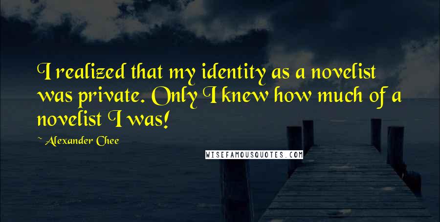 Alexander Chee Quotes: I realized that my identity as a novelist was private. Only I knew how much of a novelist I was!