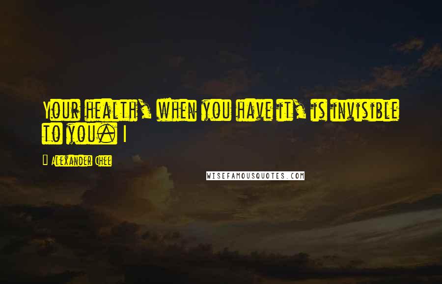 Alexander Chee Quotes: Your health, when you have it, is invisible to you. I