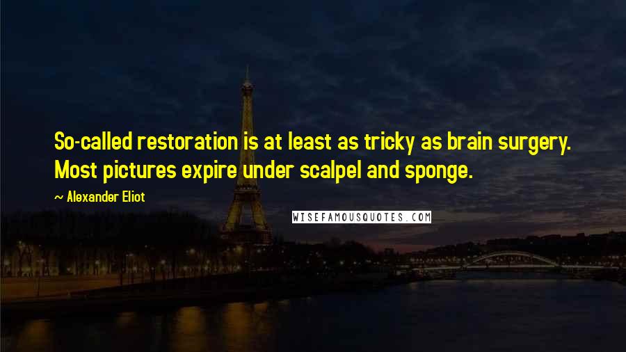 Alexander Eliot Quotes: So-called restoration is at least as tricky as brain surgery. Most pictures expire under scalpel and sponge.