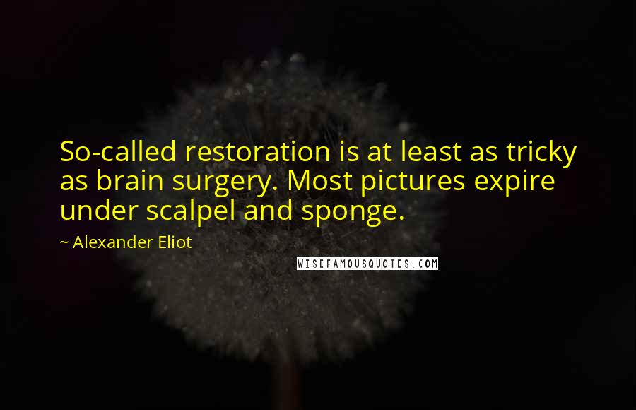 Alexander Eliot Quotes: So-called restoration is at least as tricky as brain surgery. Most pictures expire under scalpel and sponge.