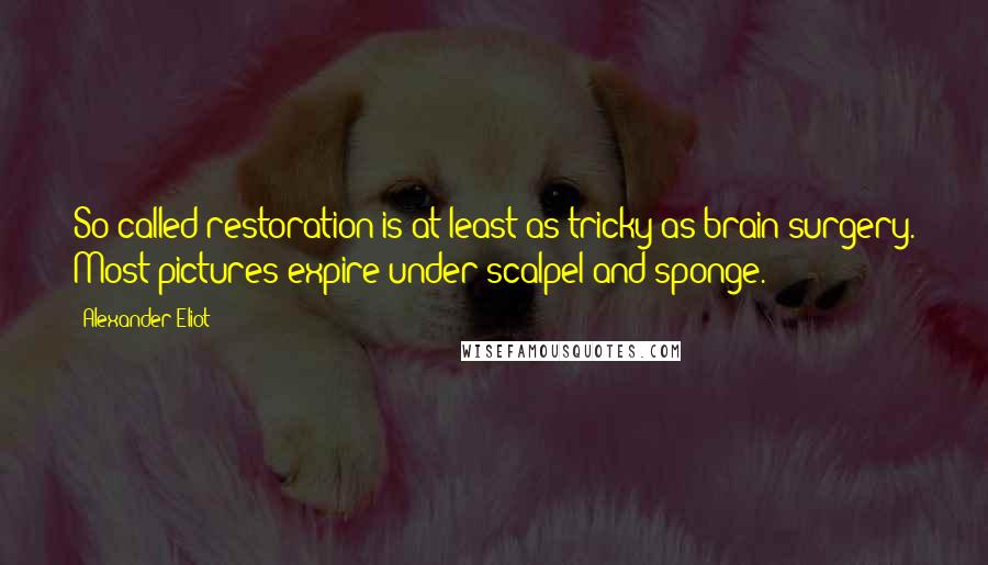 Alexander Eliot Quotes: So-called restoration is at least as tricky as brain surgery. Most pictures expire under scalpel and sponge.