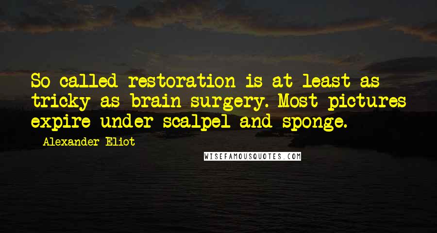 Alexander Eliot Quotes: So-called restoration is at least as tricky as brain surgery. Most pictures expire under scalpel and sponge.