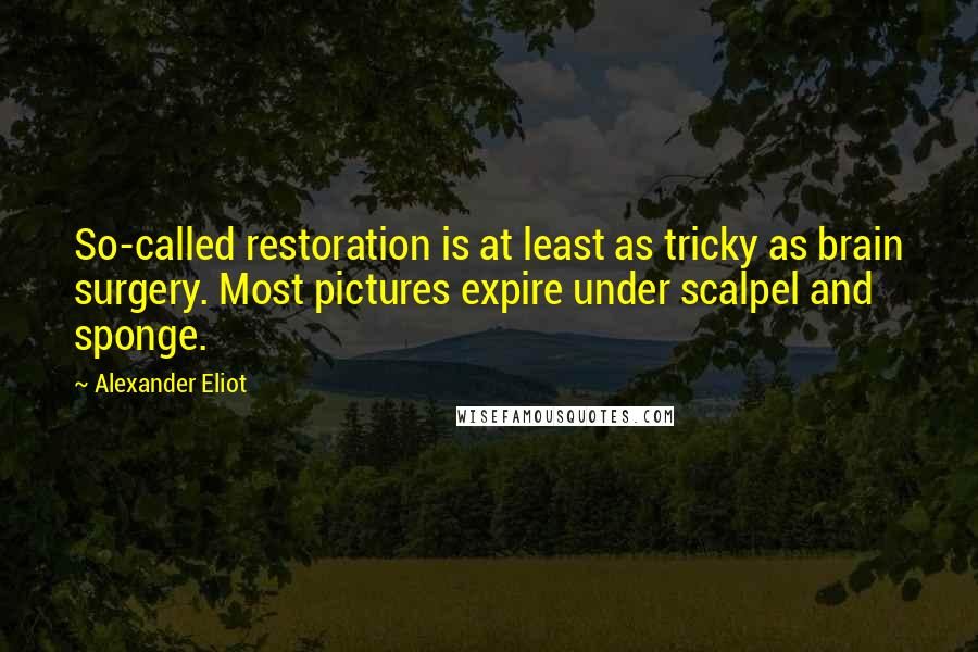 Alexander Eliot Quotes: So-called restoration is at least as tricky as brain surgery. Most pictures expire under scalpel and sponge.