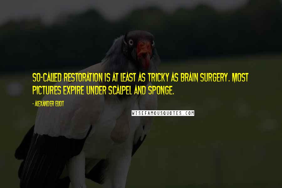 Alexander Eliot Quotes: So-called restoration is at least as tricky as brain surgery. Most pictures expire under scalpel and sponge.