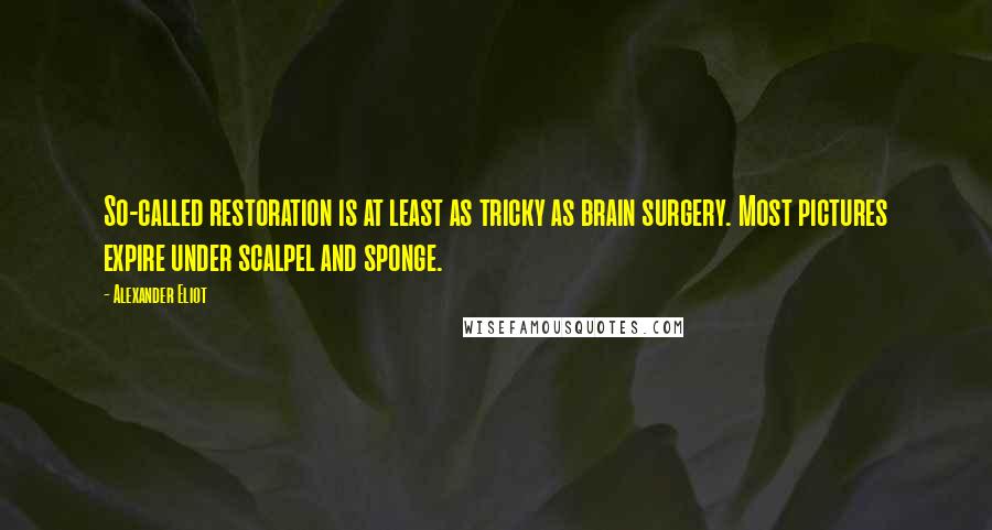 Alexander Eliot Quotes: So-called restoration is at least as tricky as brain surgery. Most pictures expire under scalpel and sponge.