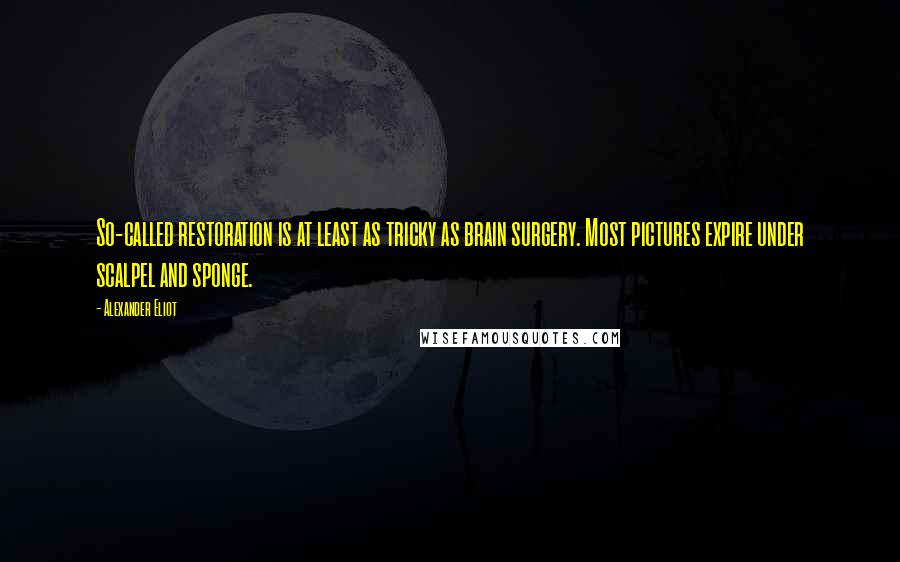Alexander Eliot Quotes: So-called restoration is at least as tricky as brain surgery. Most pictures expire under scalpel and sponge.