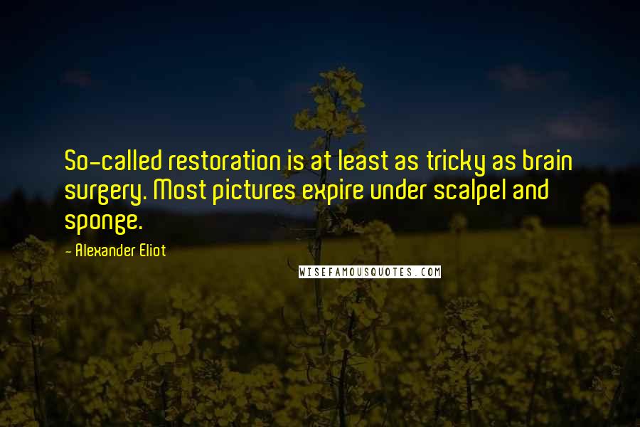 Alexander Eliot Quotes: So-called restoration is at least as tricky as brain surgery. Most pictures expire under scalpel and sponge.