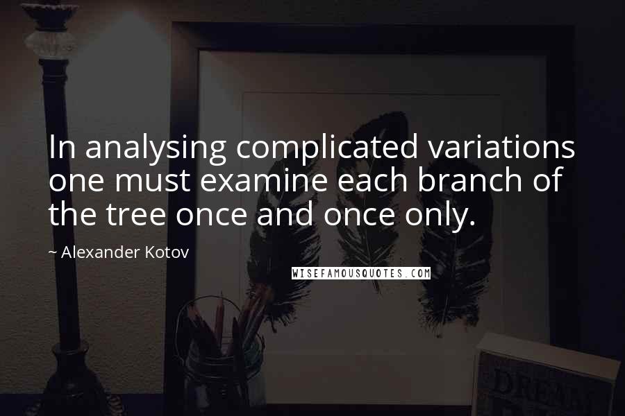 Alexander Kotov Quotes: In analysing complicated variations one must examine each branch of the tree once and once only.