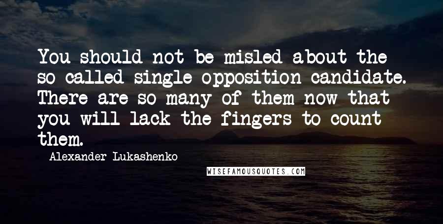 Alexander Lukashenko Quotes: You should not be misled about the so-called single opposition candidate. There are so many of them now that you will lack the fingers to count them.