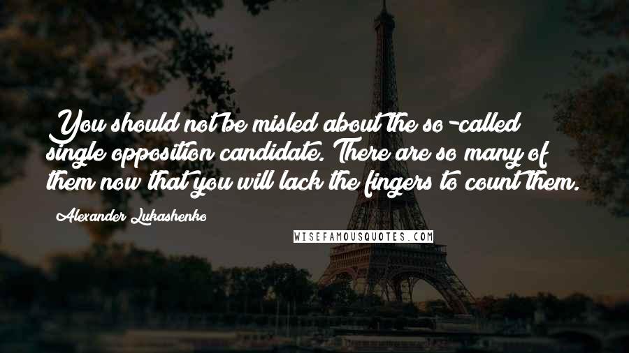 Alexander Lukashenko Quotes: You should not be misled about the so-called single opposition candidate. There are so many of them now that you will lack the fingers to count them.