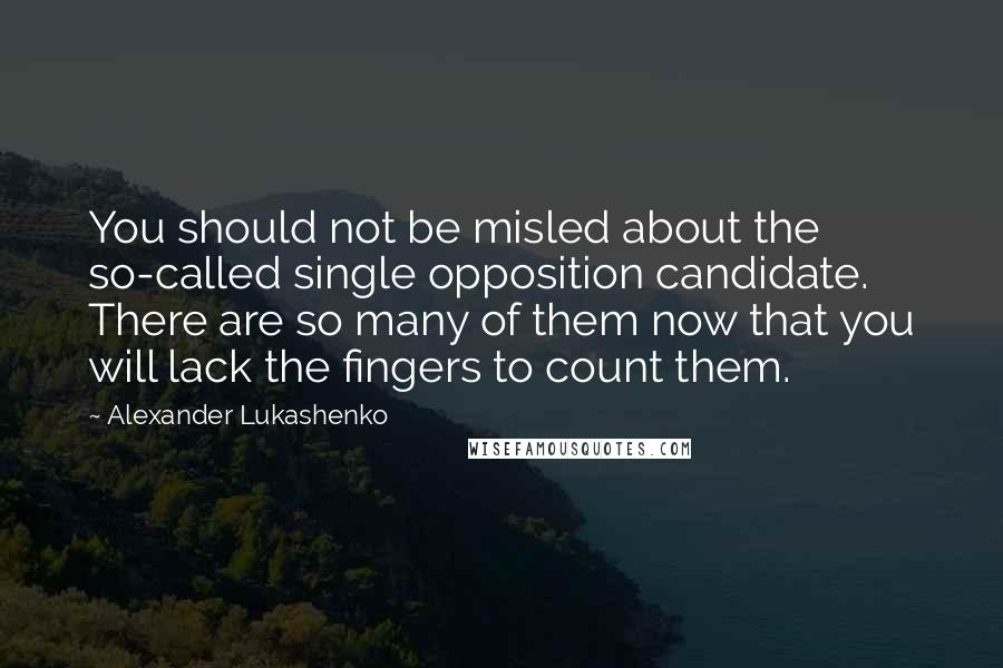 Alexander Lukashenko Quotes: You should not be misled about the so-called single opposition candidate. There are so many of them now that you will lack the fingers to count them.