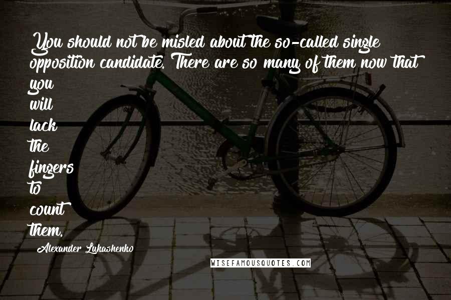 Alexander Lukashenko Quotes: You should not be misled about the so-called single opposition candidate. There are so many of them now that you will lack the fingers to count them.