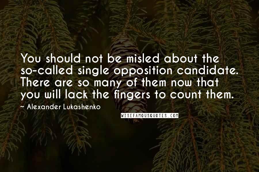 Alexander Lukashenko Quotes: You should not be misled about the so-called single opposition candidate. There are so many of them now that you will lack the fingers to count them.