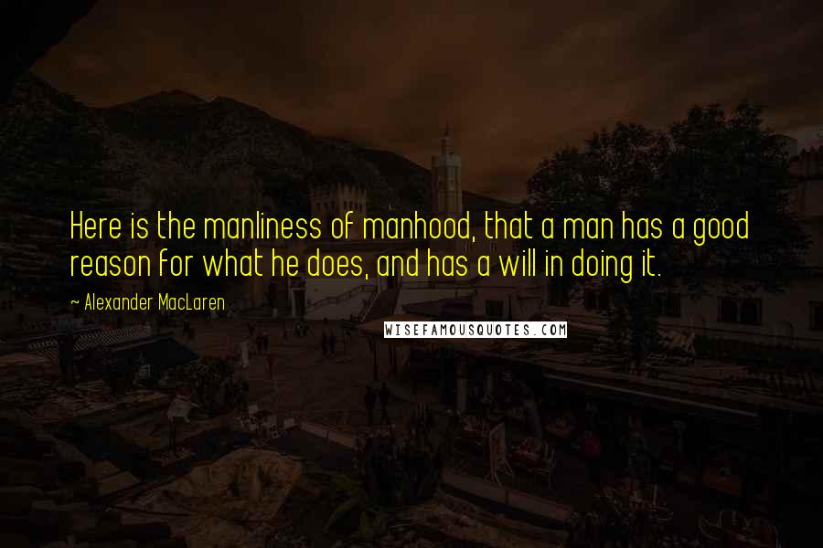 Alexander MacLaren Quotes: Here is the manliness of manhood, that a man has a good reason for what he does, and has a will in doing it.