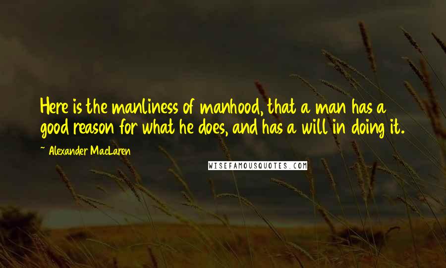 Alexander MacLaren Quotes: Here is the manliness of manhood, that a man has a good reason for what he does, and has a will in doing it.