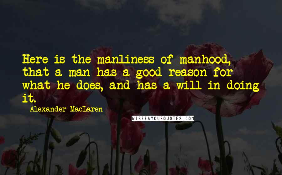 Alexander MacLaren Quotes: Here is the manliness of manhood, that a man has a good reason for what he does, and has a will in doing it.