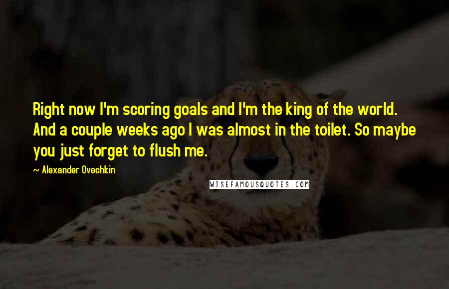 Alexander Ovechkin Quotes: Right now I'm scoring goals and I'm the king of the world. And a couple weeks ago I was almost in the toilet. So maybe you just forget to flush me.